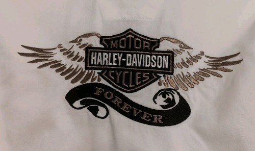 Women's Harley Davidson White Denim Embroidered Forever Snap Front Top Medium - Picture 3 of 12