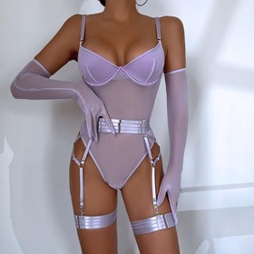 Sexy Lingerie for Women Mesh Corset Bodysuit Bustier Lingerie Set