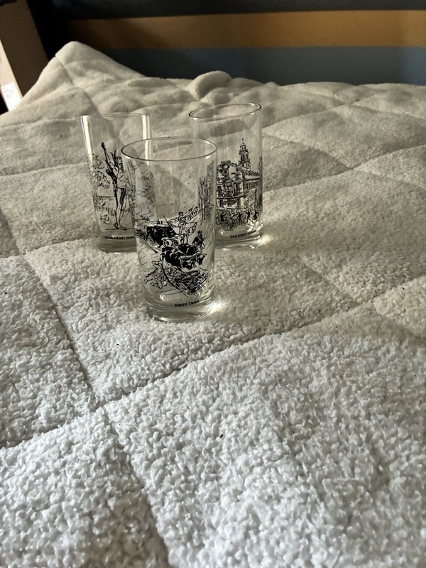 3pc Massachusetts Souvenir Glass Set - Old State House, Knox Trail, Indian
