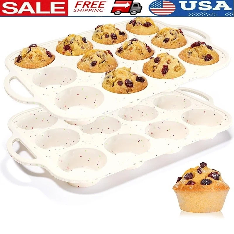Silicone Muffin Pan Nonstick Oven Safe W/ Stainless Steel Frame Easy Release New