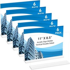 6 Pack Acrylic Sign Holder 11 x 8.5 Horizontal, Double-Sided Clear
