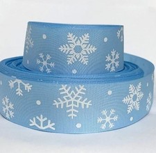 GROSGRAIN RIBBON 7/8" 1.5" Christmas Snowflakes Blue Party Printed Hairbows
