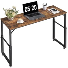 MAHANCRIS Overbed Table with Wheels, Queen Size Mobile Bed Desk with Adjustab...