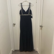 Betsy  Adam Size 12 Navy Ruffled Mermaid Bridesmaid Or Mom Of Gown-Beading NWT 