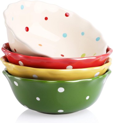 AVLA 4 Pack Porcelain Dessert Bowls, 16 OZ Ceramic Ice 16 OZ, Assorted Colors 