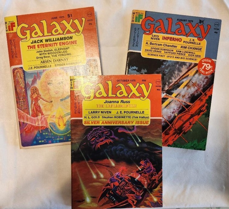 galaxy science fiction mag: June, August, October 1975; incl silver anniv issue