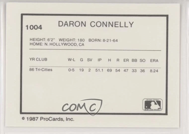 1987 ProCards Minor League Daron Connelly #1004 - Image 2 of 2