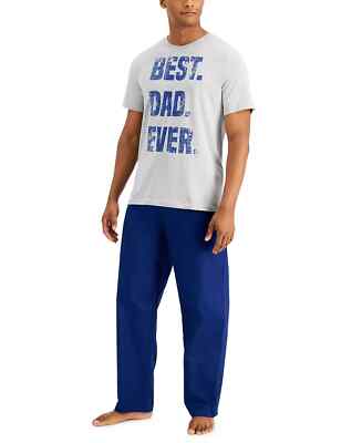 Club Room Men's Best Dad Ever 2-Piece Pajama Set, Gray Blue
