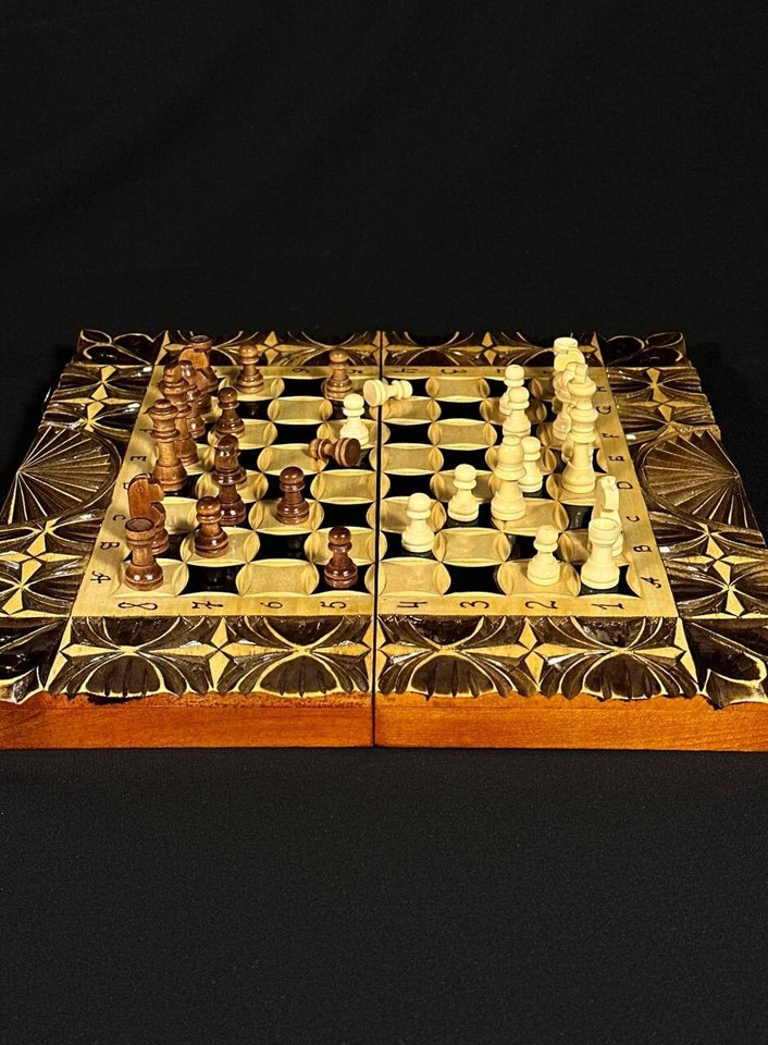 Wooden Chess, Backgammon & Checkers Set, Full Game Board Set, Family ...