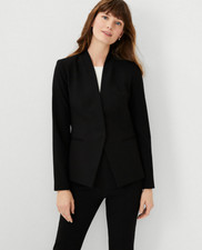 NEW ANN TAYLOR 189 BLACK BI-STRETCH CUTAWAY BLAZER SZ 4