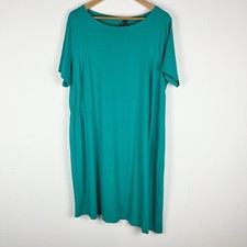 Eileen Fisher Ballet Neck Asymmetric Hem Stretch Short Sleeve Jersey Shift Dress