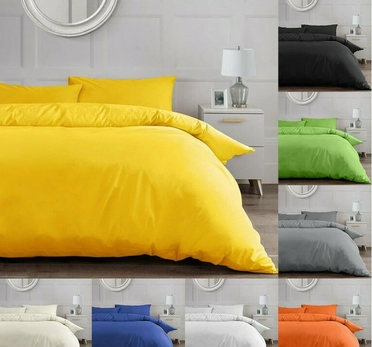 Luxury Plain Duvet Cover with Pillowcases Set COTTON RICH Bedding REVERSIBLE