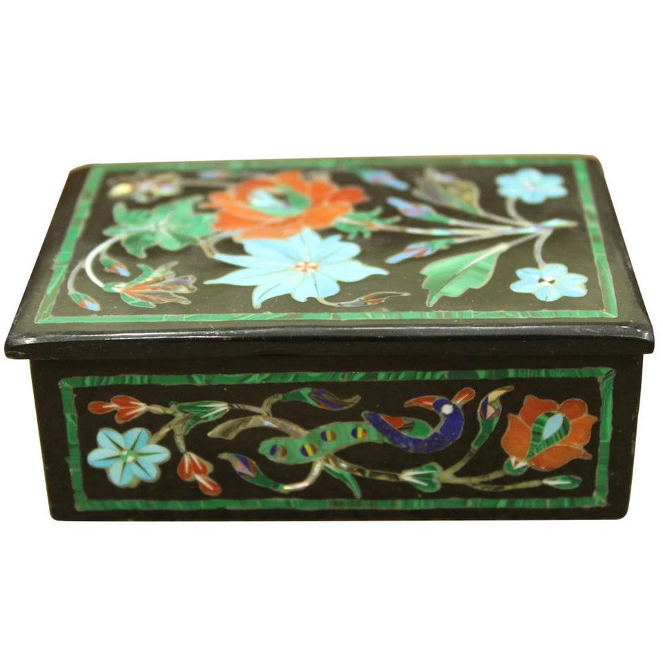 Marble Jewelry ring Box semi precious stones floral Inlay handmade Work - Image 3 of 4