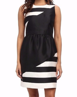 Ivy & Blu Maggy Boutique Black/White Striped Colorblock Fit & Flare Dress -  $168 | eBay