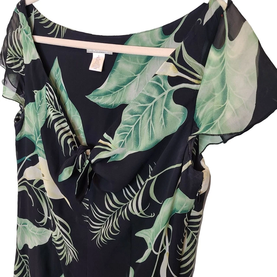 Tommy Bahama Womens 10 Black Green Tropical Leaf Short Sleeves Silk Maxi Dress - Image 4 of 4