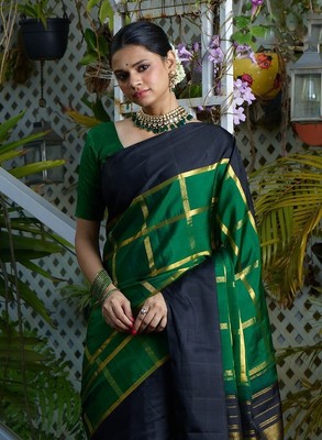New Indian Women's Khadi Cotton Saree With Unstitched Blouse Festive Party Wear