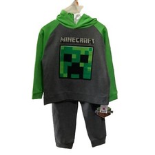 NWT Minecraft Boys Creeper French Terry Jogger Suit Sweatsuit Hoodie Pants