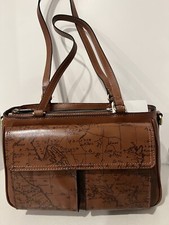 Patricia Nash Rosetti Leather Satchel Crossbody Handbag Signature Map