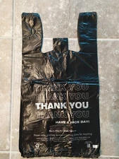 1/6 Black 21.5 x 6.5 x 11.5 "Thank You" T-Shirt Plastic Grocery Shopping Bags