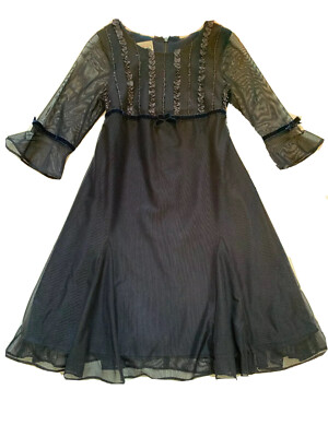 Talbots Kids Girls Navy Blue Fancy Dressy Formal Holiday Party Dress Size 4  EUC