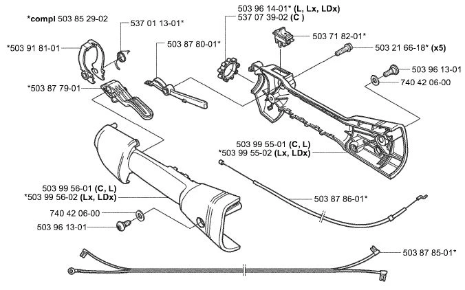 Genuine Husqvarna 503878601 = 544171701 throttle cable 123C 123L  