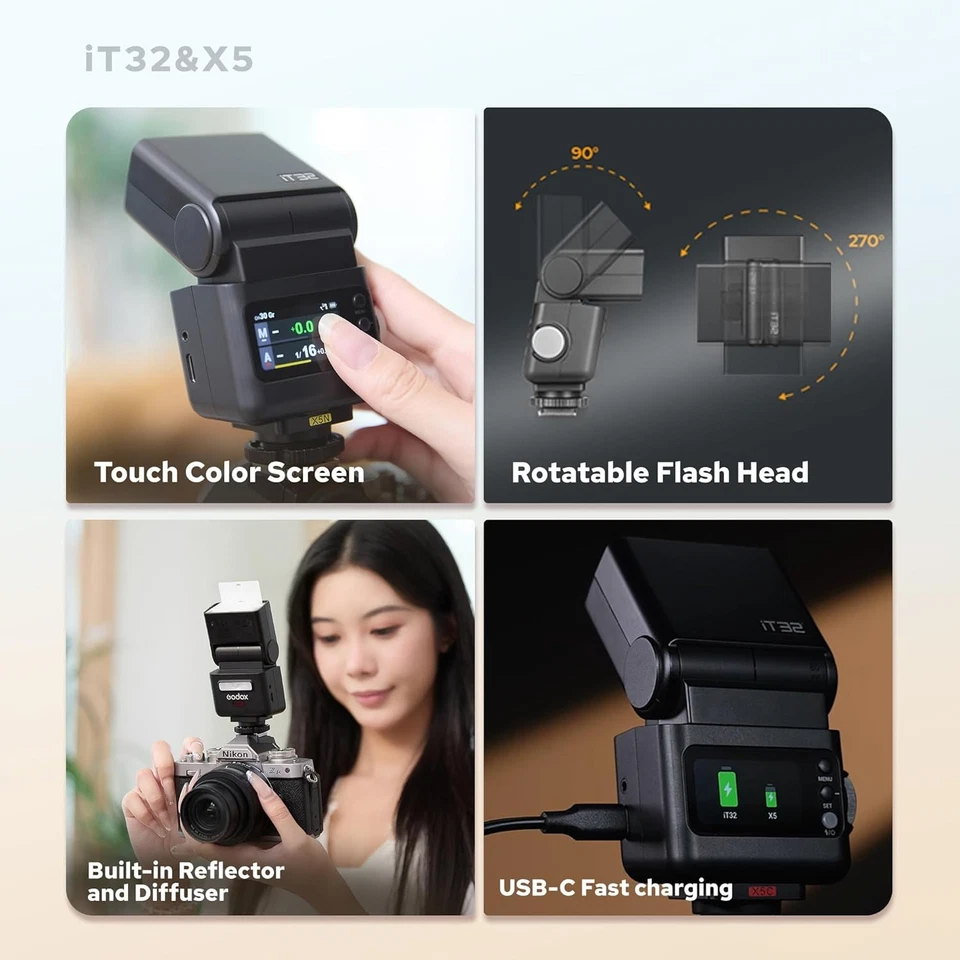 Godox IT32 TTL Camera Flash w/X5 Flash Trigger for Canon Sony Nikon Fuji Olympus - image 2 of 4