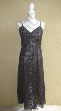 Black empire satin burnout geometric design off side slit sheer slip long gown