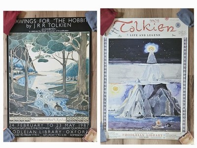 Oxford Bodleian Library 1987 & 1992 JRR Tolkien Posters Hobbit Excellent Unused