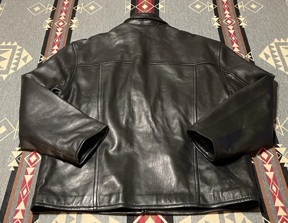 Chaqueta de cuero de golf Tommy Hilfiger para hombre L negra cremallera completa T23 Foto 2 de 4