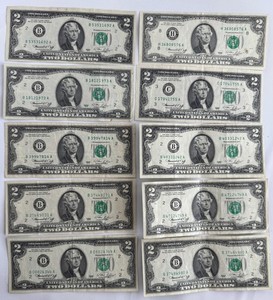 1976 $2 Lot Of 10 Circulated Notes Two Dollar Paper Money Currency All TEN Pcs