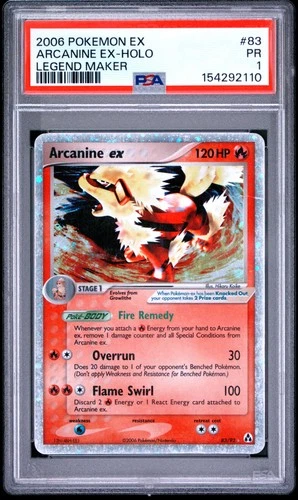 POKEMON ARCANINE EX HOLO 83/92 NINTENDO EX LEGEND MAKER 2006 PSA 1