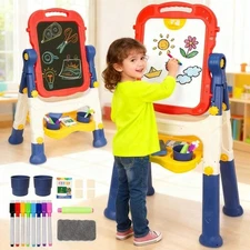 Kids Standing Art Easel - Adjustable Height Double-Sided Rotating Board Gift