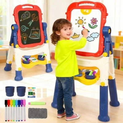 JUNPRO Kids Standing Art Easel - Adjustable Height Double-Sided Rotating Board Gift