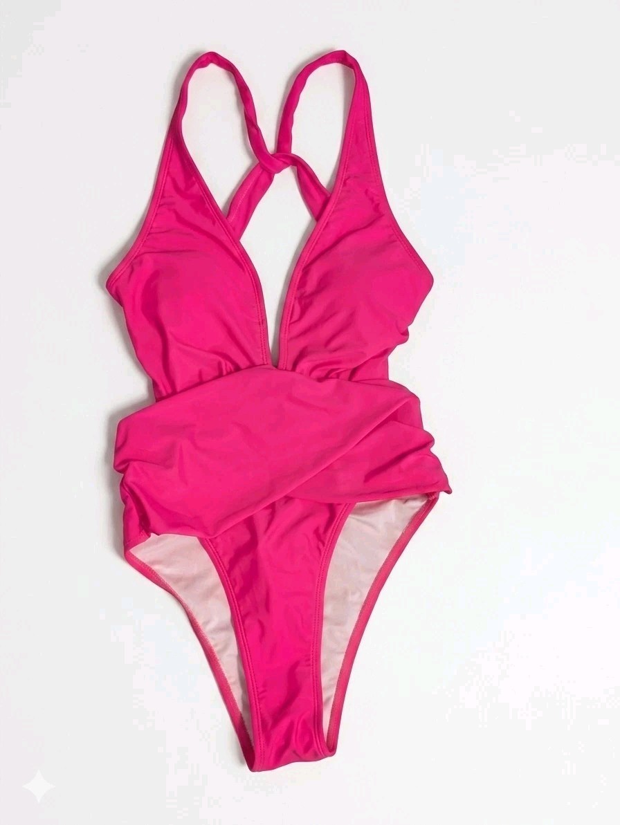 CUPSHE Women's Pink One Piece Swimsuit Size S NWT Cut Out Ruched Monokini NEW