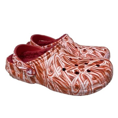Crocs Classic Lined Candy Cane Clogs M5/W7 Christmas Red White Mens 5 Womens 7