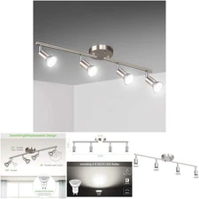 4 Light Matt Nickel Track Lighting Kit Flex Head Modern LED GU10 Ceiling
