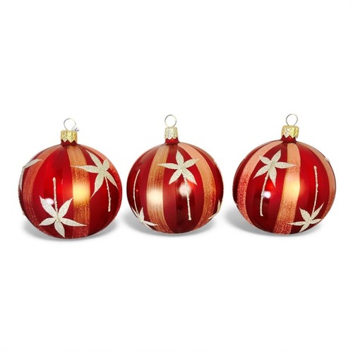 3 Blown Glass Ornaments Gold Star Flower Striped Hand Painted Pier 1 - Picture 2 of 6