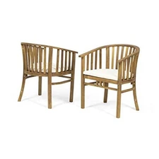 Great Deal Furniture Nola Outdoor Wooden Dining Chairs with Cream + Teak Finish
