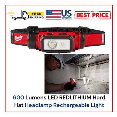600 Lumens LED REDLITHIUM Hard Hat Headlamp Rechargeable Light