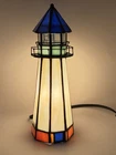 Vintage Tiffany Style Stained Glass Lighthouse Table Lamp Night Light 10" Tall