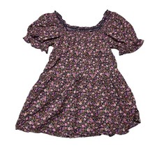 Old Navy Mini Dress Women L Petite Floral Puff Sleeve Smocked Square Neck NWT