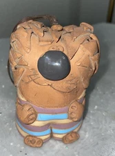 VTG Terracotta FAT Cat Bell Hanging Ornament Rings Red Clay Art Sculpture Signed