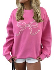 Women Bow Graphic Sweatshirts Oversized Pullover Sweatshirts Crewneck Pullove...