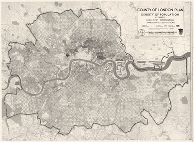 LONDON. Vermessung der Vorkriegsbevölkerungsdichte 1943 alte Vintage Kartenkarte Karte