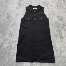 Zara Dress Womens Small Black Shift Tight Knit Sleeveless Button Front Cocktail