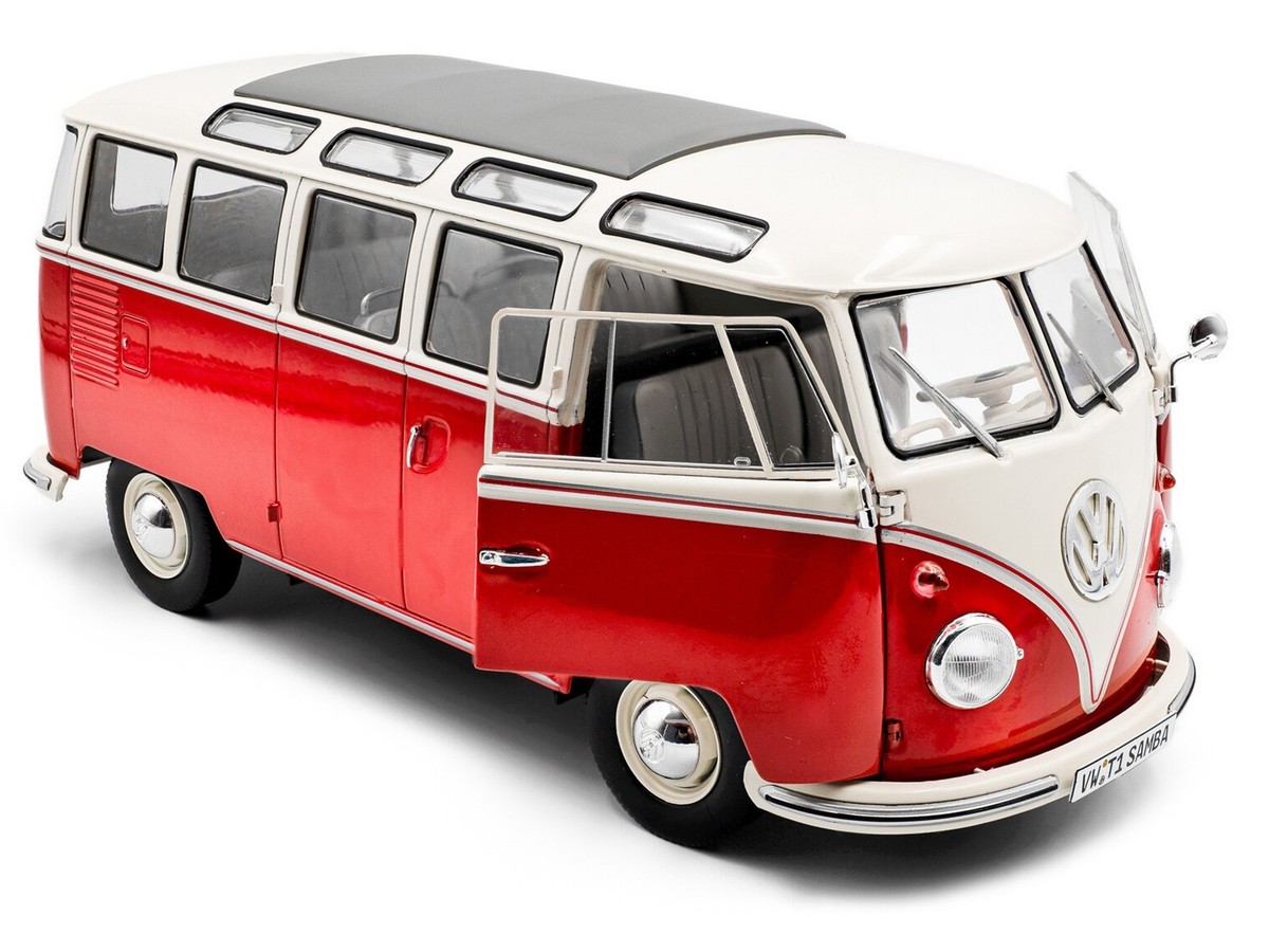 1962 VOLKSWAGEN T1 SAMBA BUS RED & WHITE 1/18 DIECAST MODEL BY