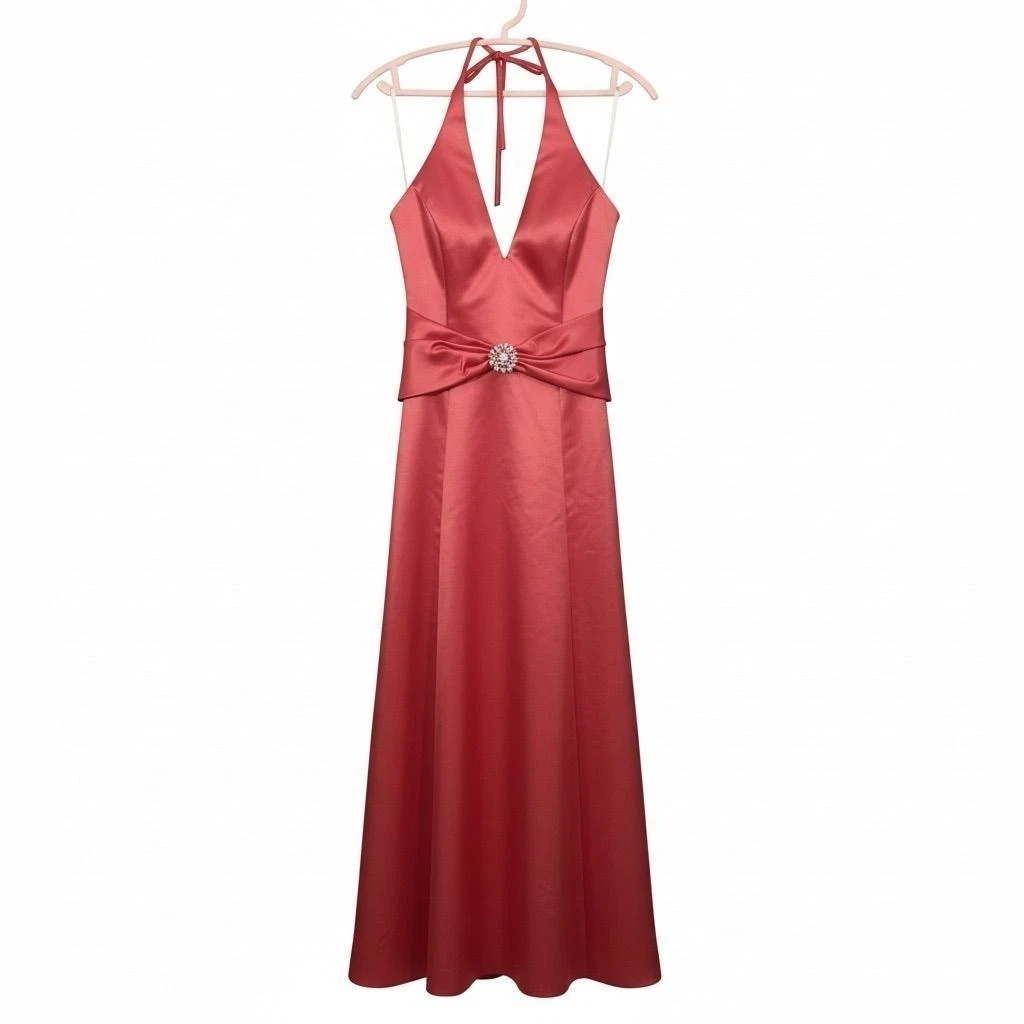 open lace back dress Classic Long Satin A-Line Prom Dress main image 1