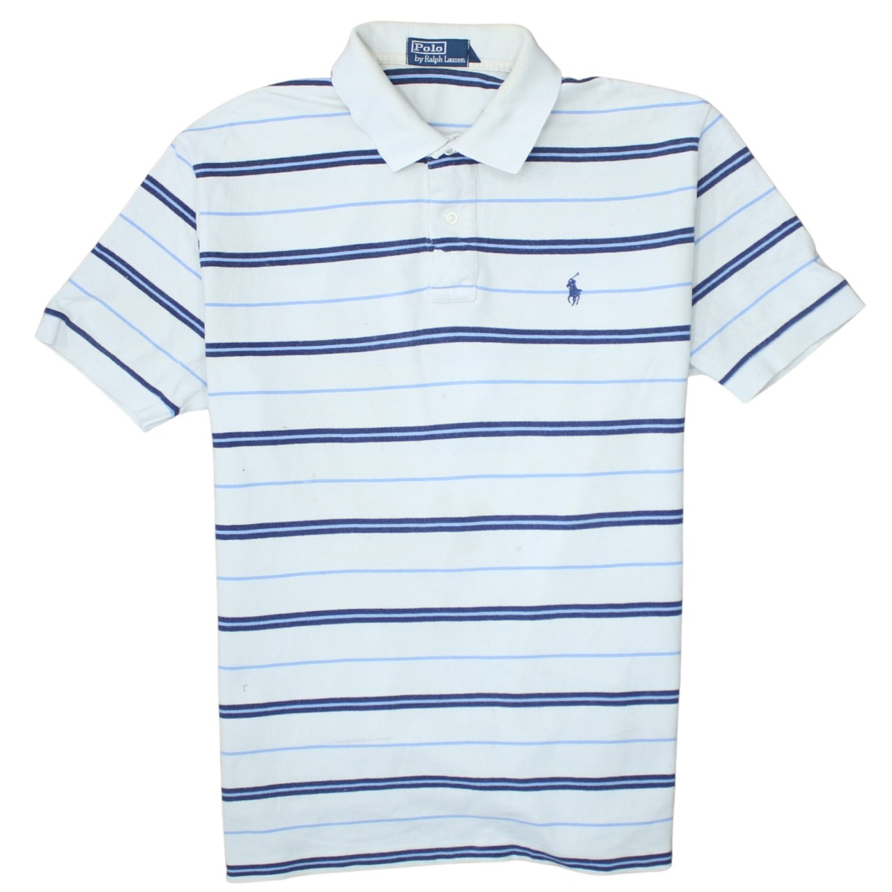 Polo Ralph Lauren Mens Polo Shirt White Blue Stripe Embroidered Pony Golf L