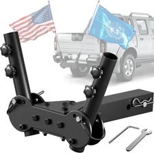 Adjustable Angle Double Hitch Mount Flagpole Holder | All Metal Durable , Fits