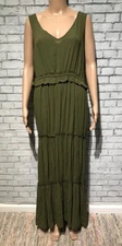 NWT, Lucky Brand, L, Olive Green Sleeveless Layer Maxi Long, Boho,Tunic Sundress